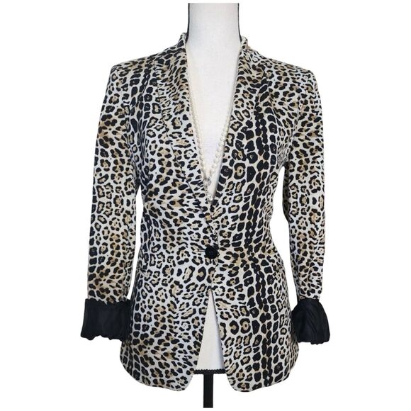 Zara Basics Jacket Size M Leopard Print Stretch Fitted Jersey Viscose - Picture 4 of 16